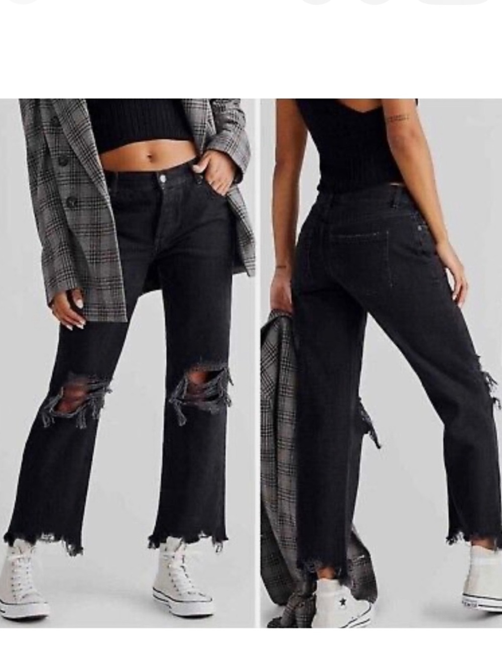 Free People Black Distressed Flare Jeans
